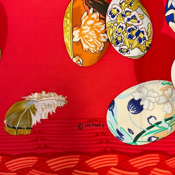 Hermes Red / Navy Blue Multi Couvee d'Hermes Square Silk Twill Scarf - Picture 10 of 13